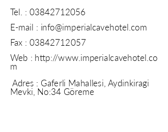 mperial Cave Hotel iletiim bilgileri